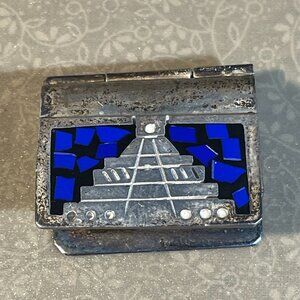 Vintage Taxco Sterling Silver Aztec Temple Pill Box made in Mexico (354)